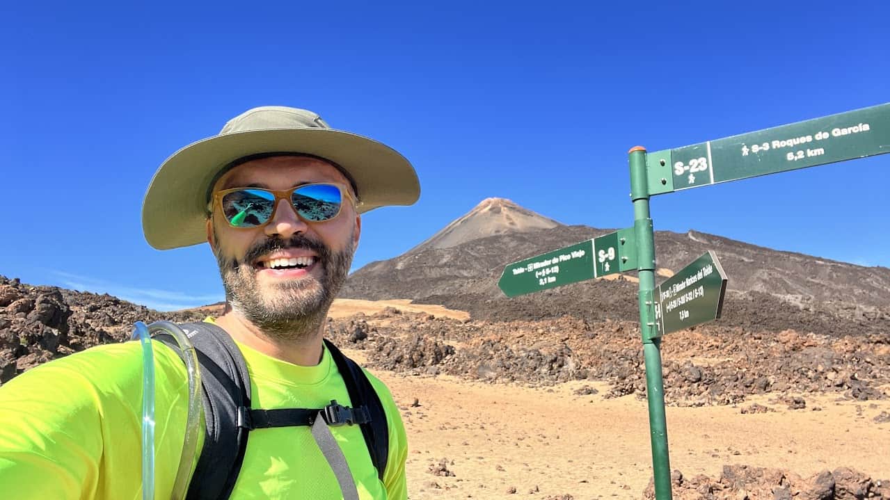 Kristaps on his way to ascend the Teide peak from Roques de Garcia. This route goes past the Pico Viejo volcanic crater
