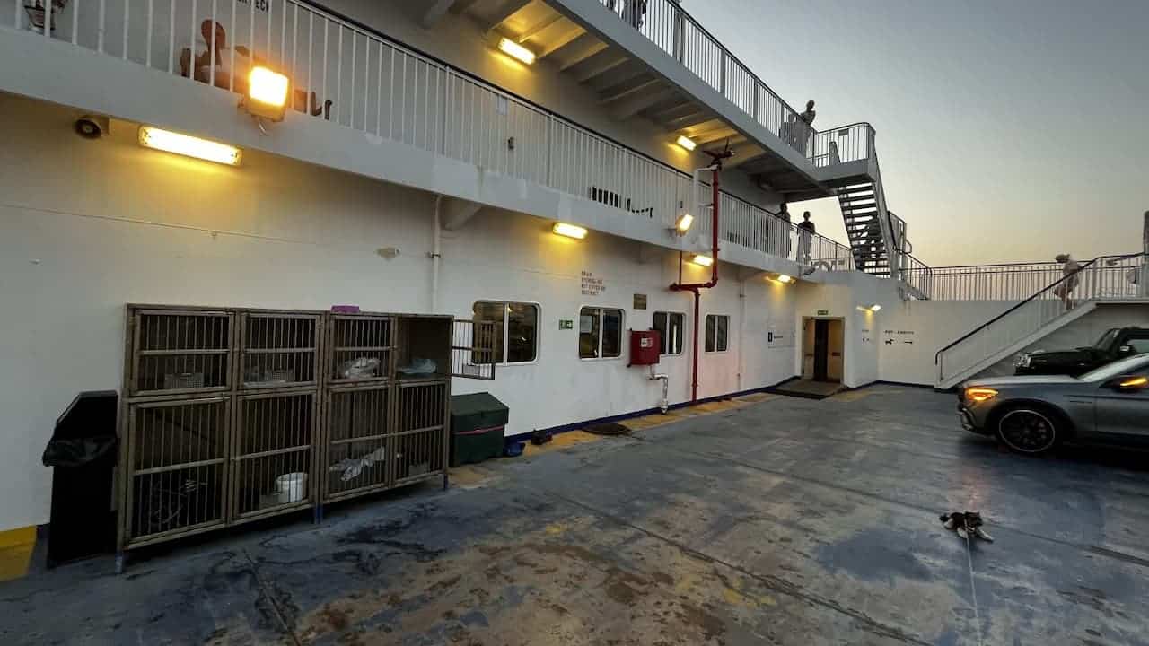 Parking deck dog cages on Stena Line ferries