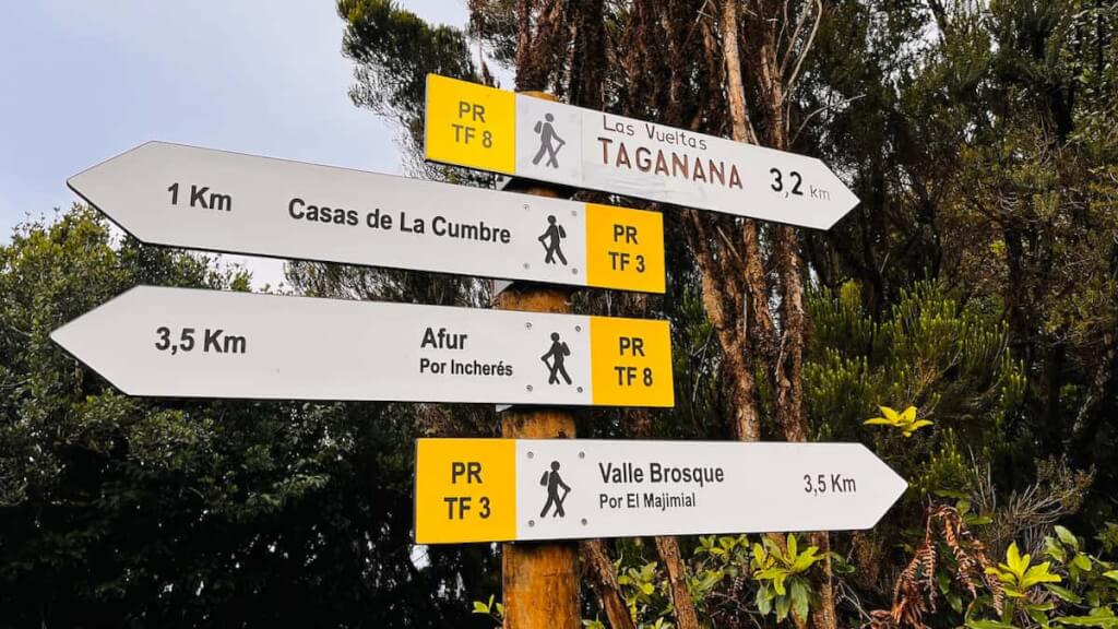 Trail crossroads sign in Anaga Rural Park