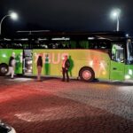 FlixBus on a stop somewhere between Warsaw and Riga