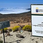 Warning sign about mouflon hunting in the Teide National park. Usually the signs are just laminated sheets of paper